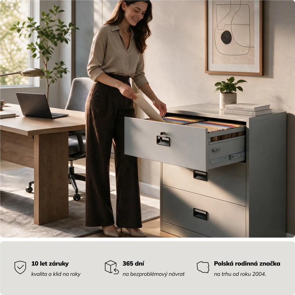 Szafa kartotekowa metalowa z 3 szufladami szara, 900x1020x600 mm: SARA XL V3