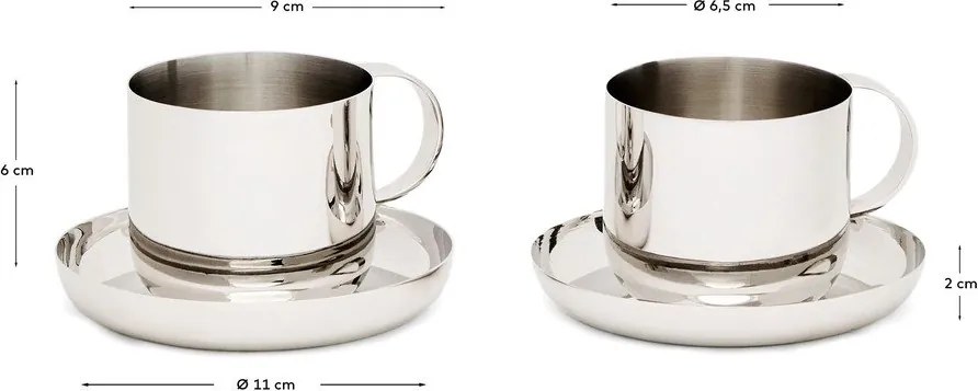 Filiżanki ze stali nierdzewnej w kolorze srebra zestaw 2 szt. Nirela – Kave Home