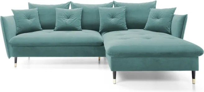 Narożnik GLAM Prawostronny z funkcją spania, zestaw z poduszkami wolnostojący tkanina RIVIERA 76 Miętowy DOMO HOME