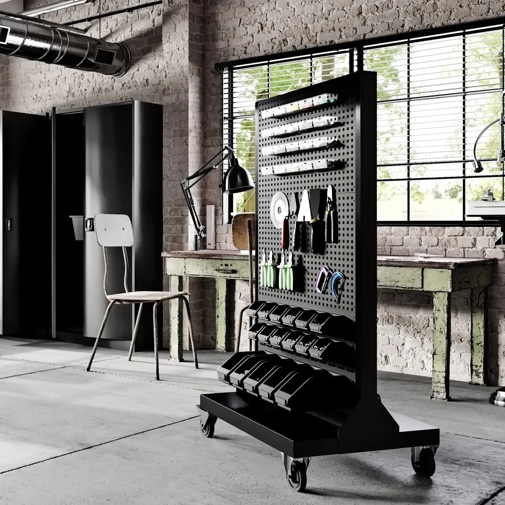 Perforowana ścianka narzędziowa Mariusz All Black 96,5x61x155,5 cm czarna