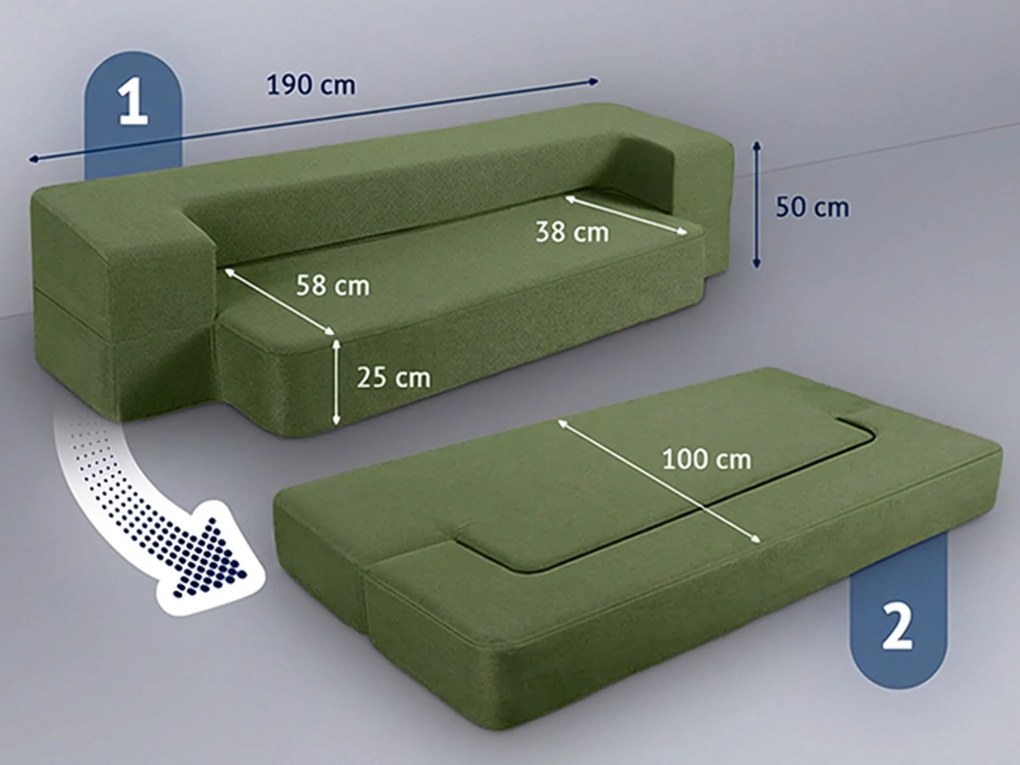 Sofa-materac 2w1 zielona oliwkowy