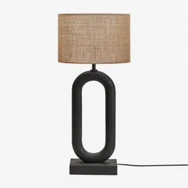 Lampa Stołowa Z Drewna Mango Tiberia Nizina Czarna & Beżowy Len Ø30 Cm - ↑20 Cm Arlina - Sklum