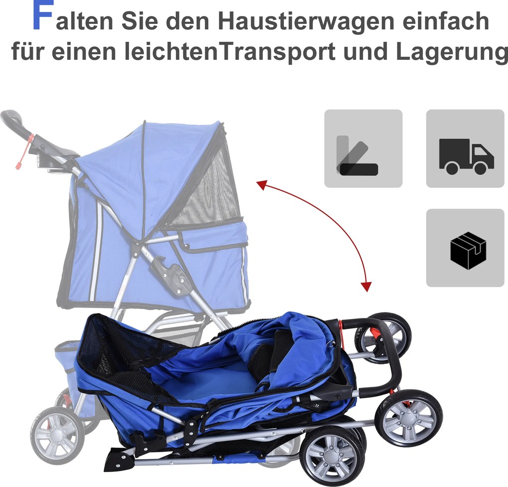 Outsunny Wózek dla Psa Kota Składany Niebieski do 15kg | Aosom PL