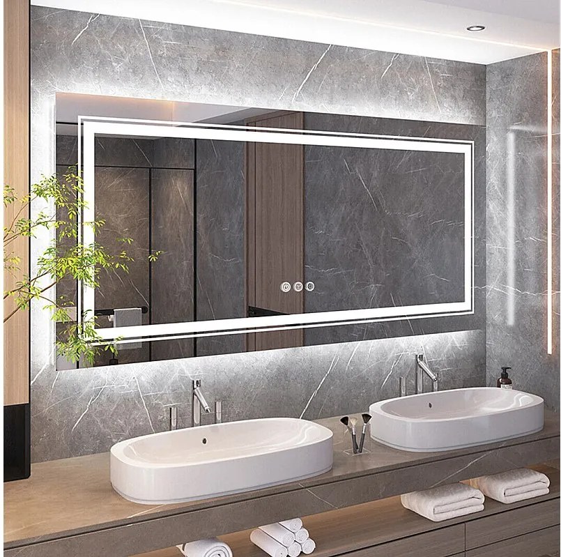 Lustro łazienkowe LED 120x80cm prostokątne lustro ścienne światło przeciwmgielne 120x80cm