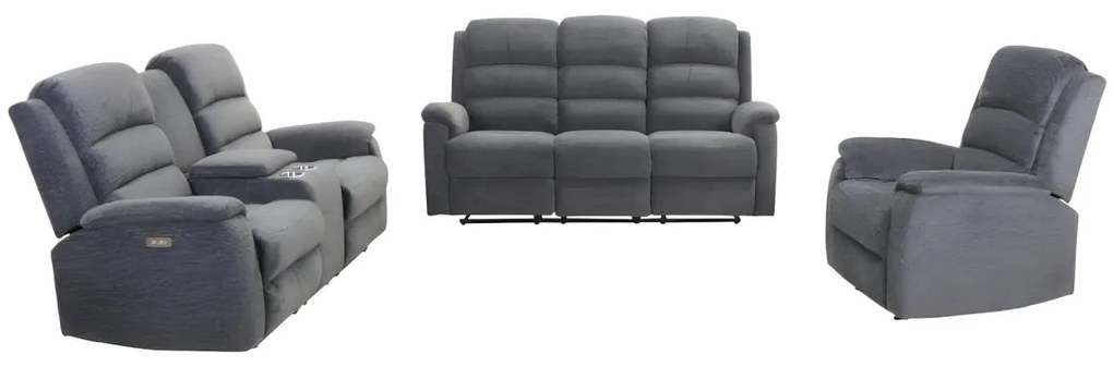 Kanapa 3+2+1 z tkaniny z elektryczną funkcją relax NEVERS - Szara