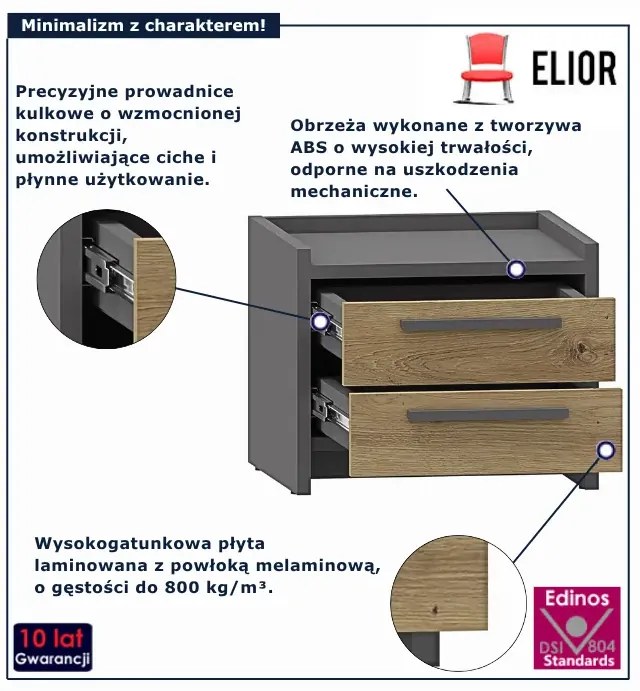 Szafka nocna z szufladami dąb artisan + antracyt K9-G15