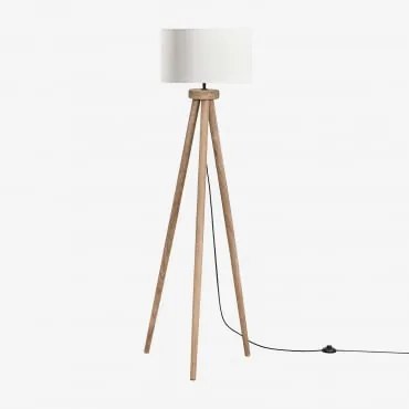 Lampa Podłogowa Simona Z Drewna Mango Drewno Mango & Linen Beige Cream Azoia - Sklum