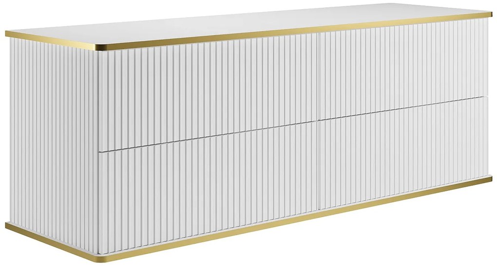 Szafka pod umywalkę wisząca prążkowana ze złotą obwódką - Biały - 150 cm - KELIZA