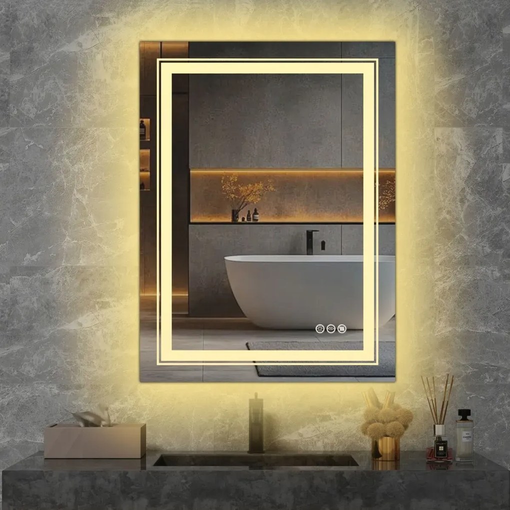 Lustro łazienkowe VERO 60x80cm srebrne z oświetleniem LED HALMAR