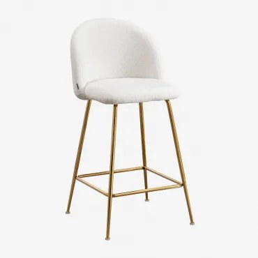 Wysoki Stołek Kana Design Z Owczej Skóry Biały & ↑65 Cm & Złoto - Sklum