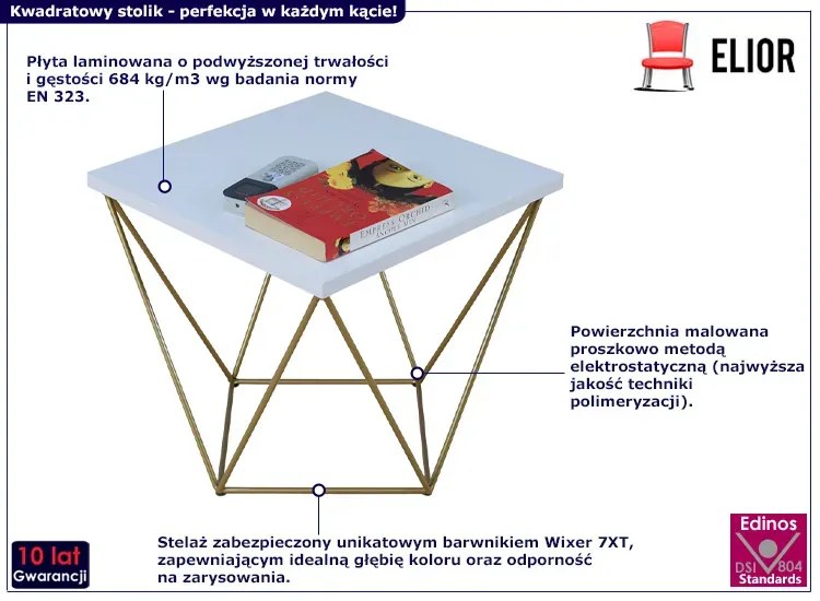Minimalistyczny stolik kawowy biały + złoty - Mokita 5X