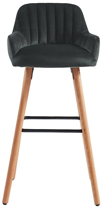 Zestaw 2 stołków barowych ELEANA - Welur i metal efekt drewna - Kolor czarny