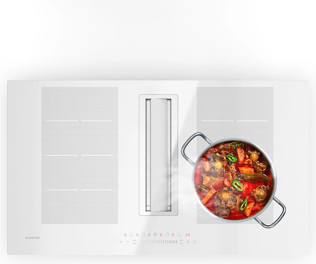 Klarstein Chef-Fusion 90cm 4 Strefy Gotowania Płyta Indukcyjna z Okapem Biały