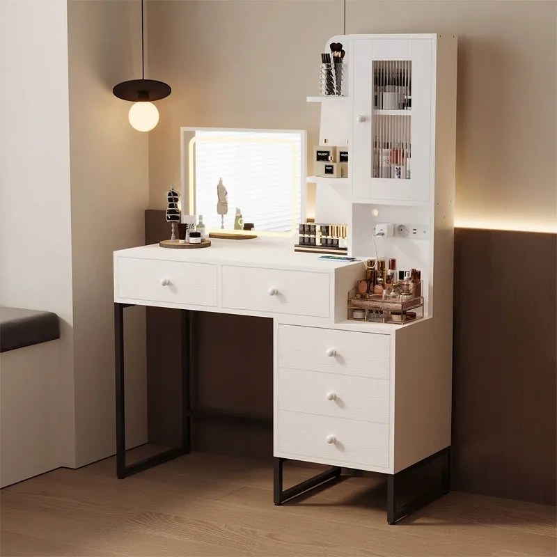 Toaletka kosmetyczna makijażu wizażu z lustrem LED glamour nowoczesna loft