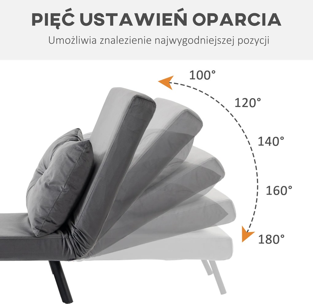 HOMCOM Rozkładana sofa z poduszkami stylowa i praktyczna obciążenie do 120 kg ciemnoszara | Aosom PL