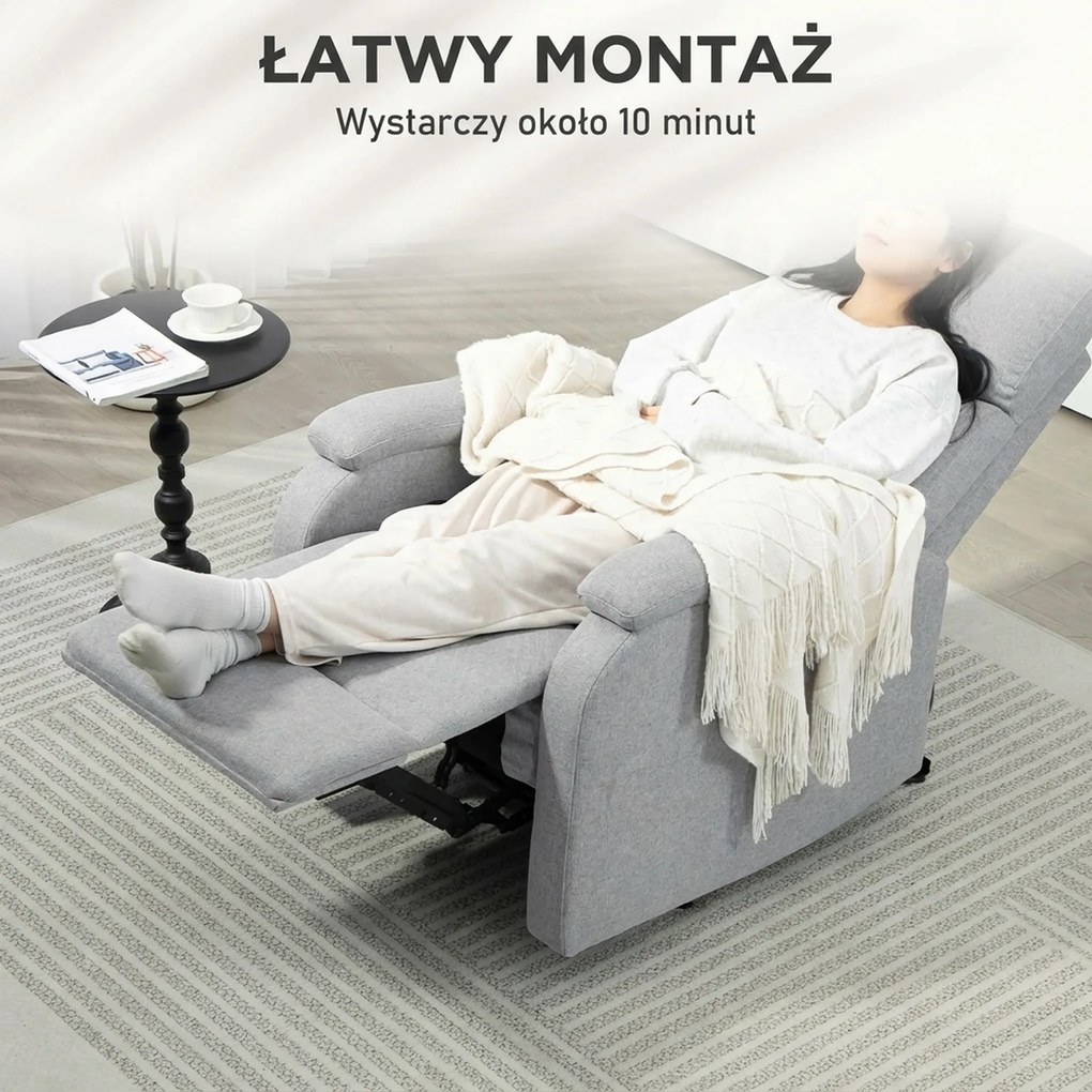 HOMCOM Fotel Relax z Regulowanym Oparciem i Podnóżkiem, Tapicerowany Fotel do Salonu, Szary