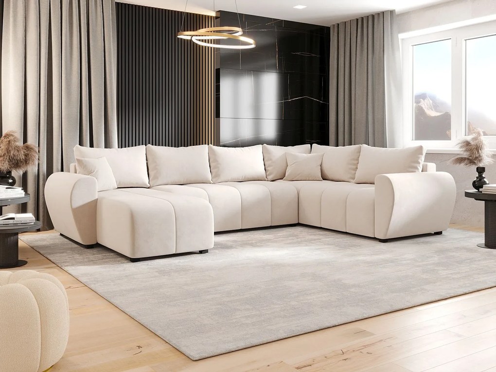 BEDANTE narożnik w kształcie U MOLISA U PLUS Itaka 16 prawa beżowy z funkcją spania sofa w kształcie litery U z pojemnikiem na pościel