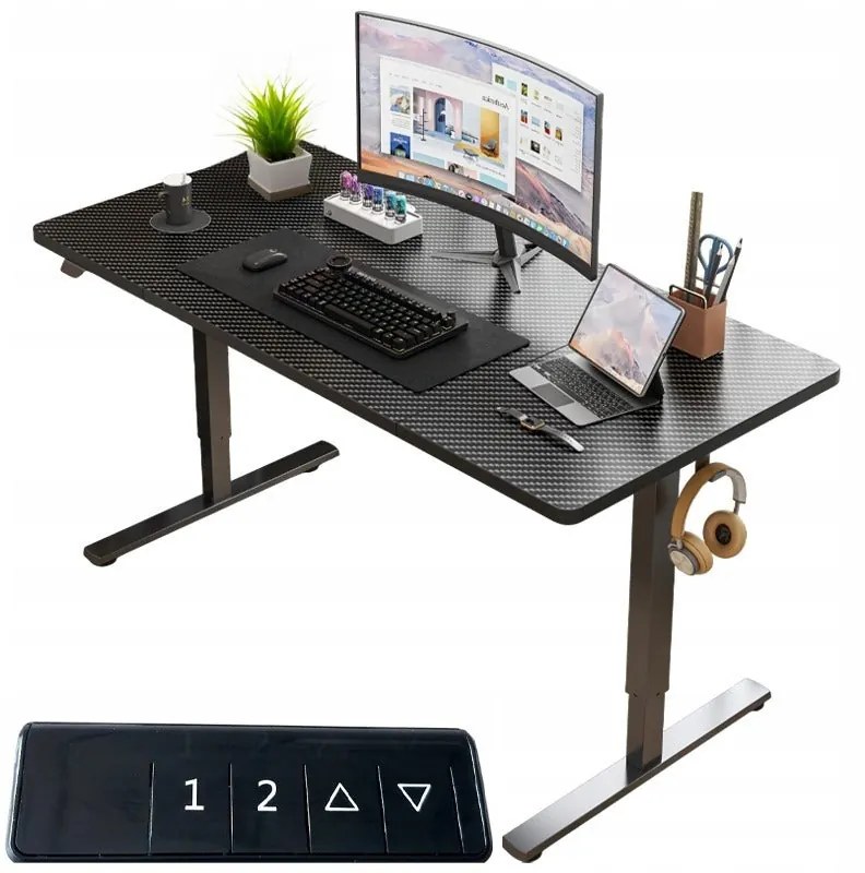 Biurko Elektryczne Podnoszone Czarne 160x80 Regulowane Wysokości 72-118 cm