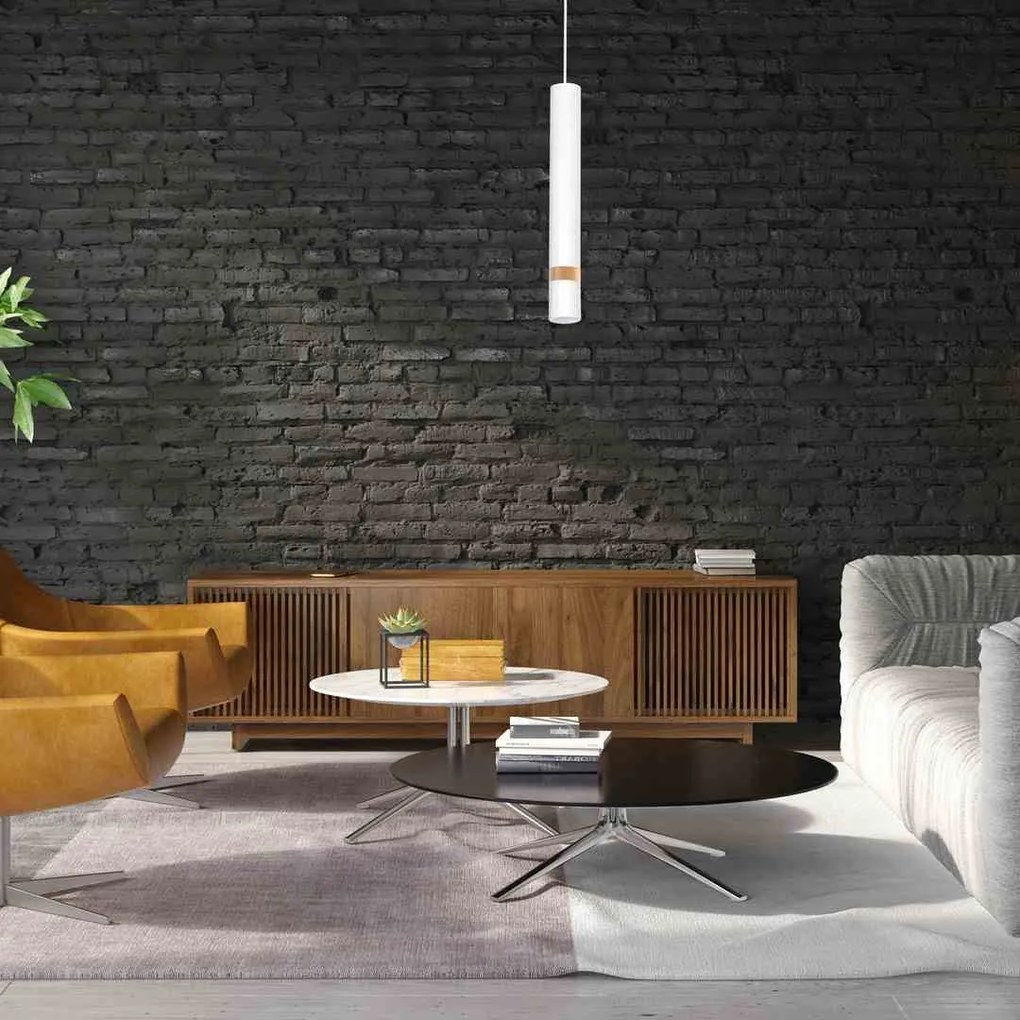 Lampa wisząca, biała/drewno tuba JOKER WHITE/WOOD 1xGU10