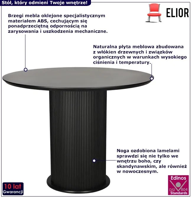 Czarny okrągły stół z lamelami L6-D99