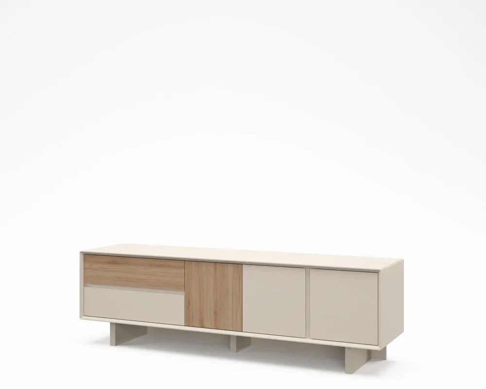 Beżowo-naturalna szafka pod TV w dekorze dębu 180x55x45 cm Carpi – Marckeric