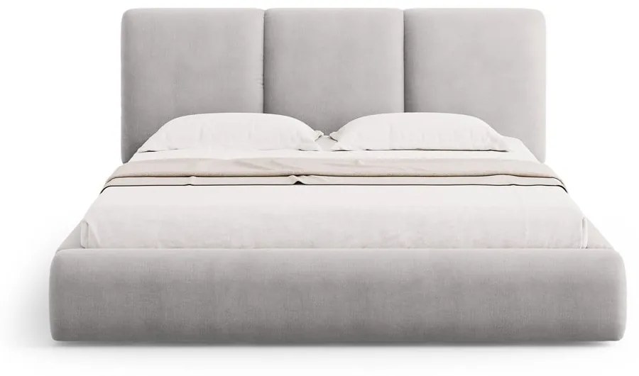 Jasnoszare tapicerowane łóżko dwuosobowe ze schowkiem i stelażem 180x200 cm Brody – Mazzini Beds