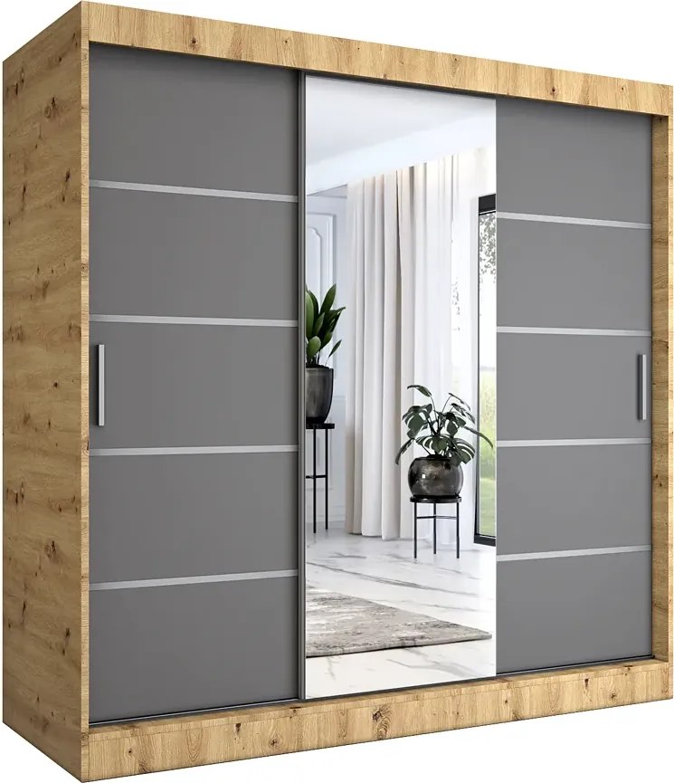 Szafa przesuwna 200 cm dąb artisan + antracyt S8-T09