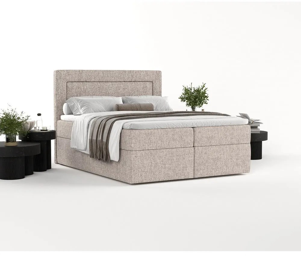 Jasnobrązowe łóżko boxspring ze schowkiem 140x200 cm Imagine – Maison de Rêve