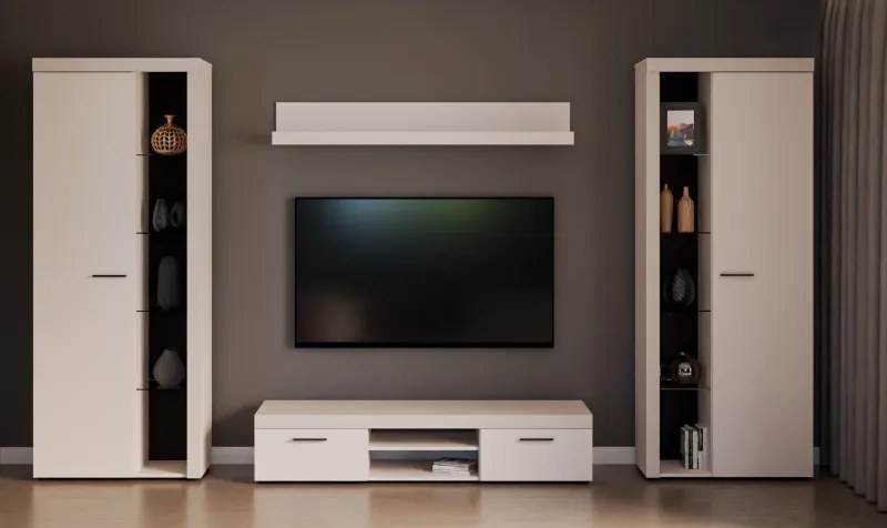 Meblościanka do salonu TUMBA z witrynami i szafką RTV | LED | 4 kolory