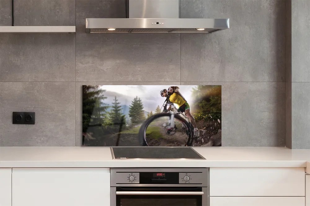 Panel szklany do Kuchni Rower w Górskiej Scenerii