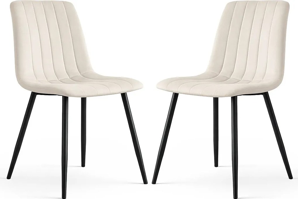 2x Welurowe krzesło tapicerowane pikowane Beżowe LIVO Czarne nogi