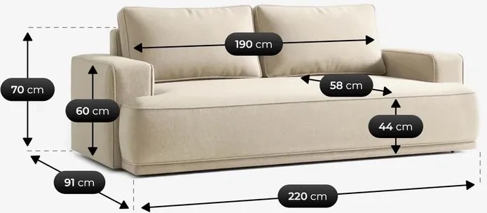 Sofa z Funkcją Spania CAMELIA Kremowa Boucle Nowoczesna