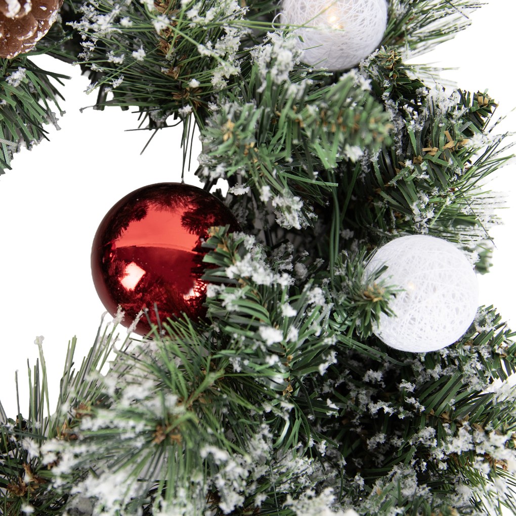 Wieniec świąteczny biały z czerwonymi elementami 45 cm z diodami LED i timerem - Jack