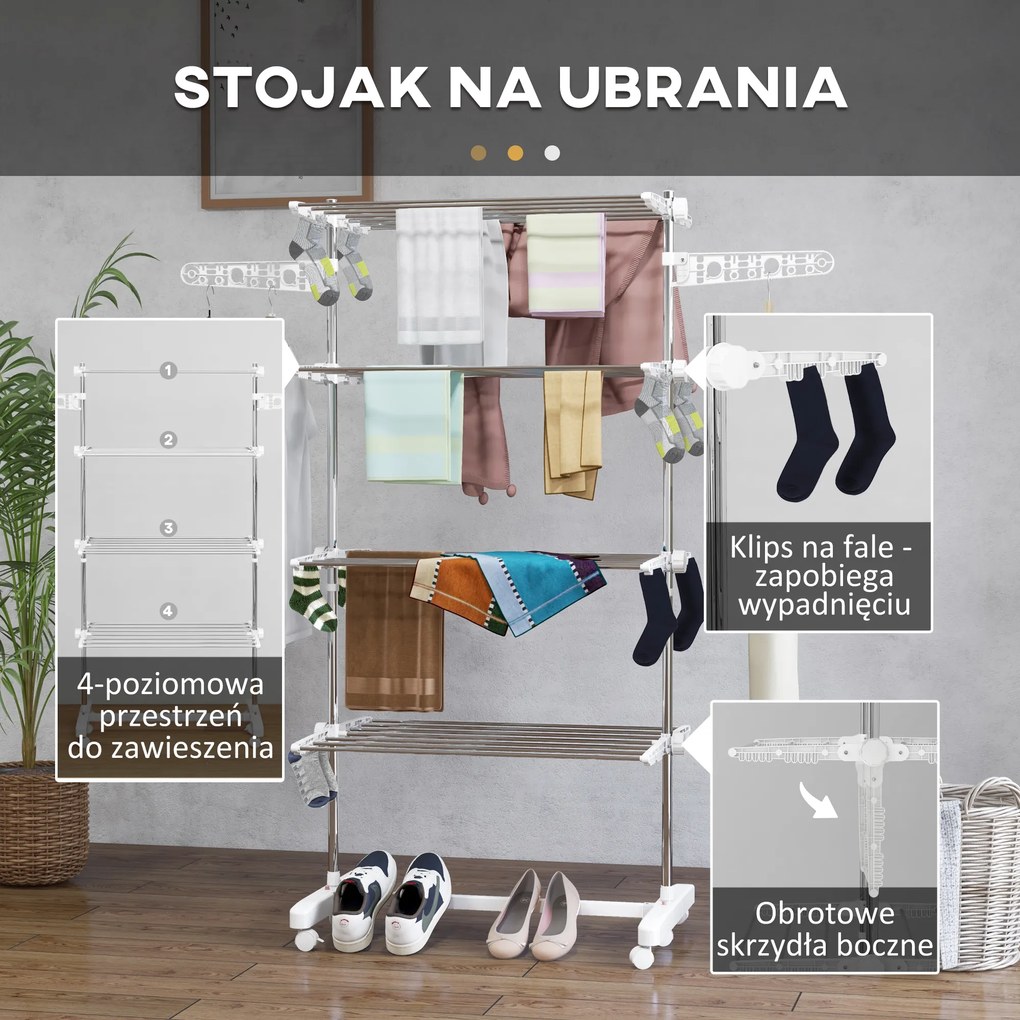 HOMCOM Suszarka na pranie wieżowa mobilna Składane skrzydła boczne 3 lub 4 poziomy Praktyczna i oszczędzająca miejsce | Aosom PL