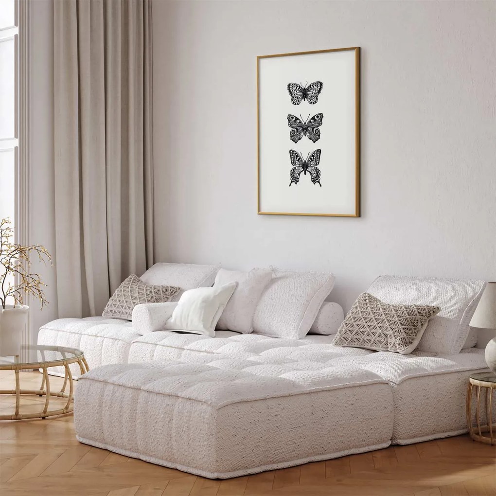 Plakat Trzy motyle 40x60 cm z ramą złotą z marginesem ARTGEIST B