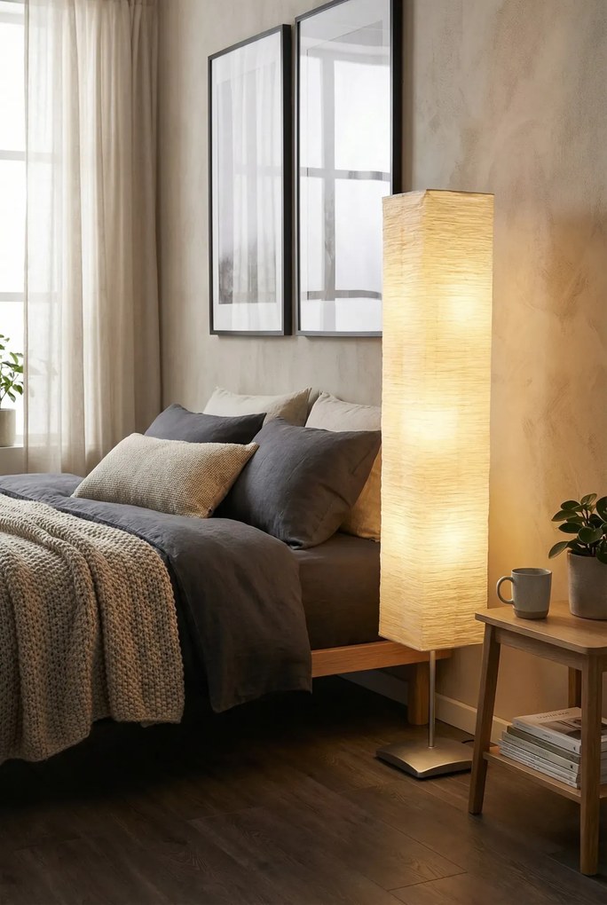 Beżowa lampa podłogowa z papieru ryżowego W2-E44