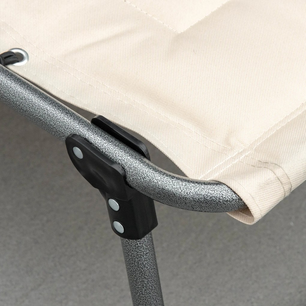 Leżanka składana Outsunny, ogrodowa z poduszką, z regulowanym oparciem na 5 pozycji, z tkaniny Oxford, 188 x 57 x 30 cm, Beżowa