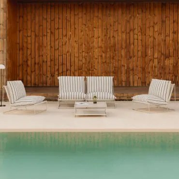 Zestaw Ogrodowy Z Modułową Sofą 2-częściową, 2 Fotelami I Rozkładanym Stolikiem Bocznym Amaro Kremowa Tapioca - Dark Blue - Sklum