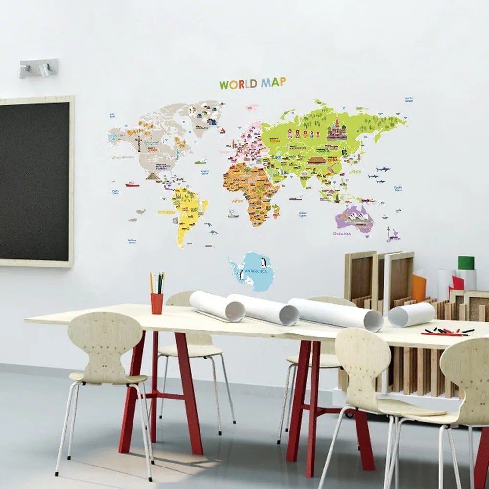 Naklejka dziecięca na ścianę 120x150 cm Giant World Map – Ambiance