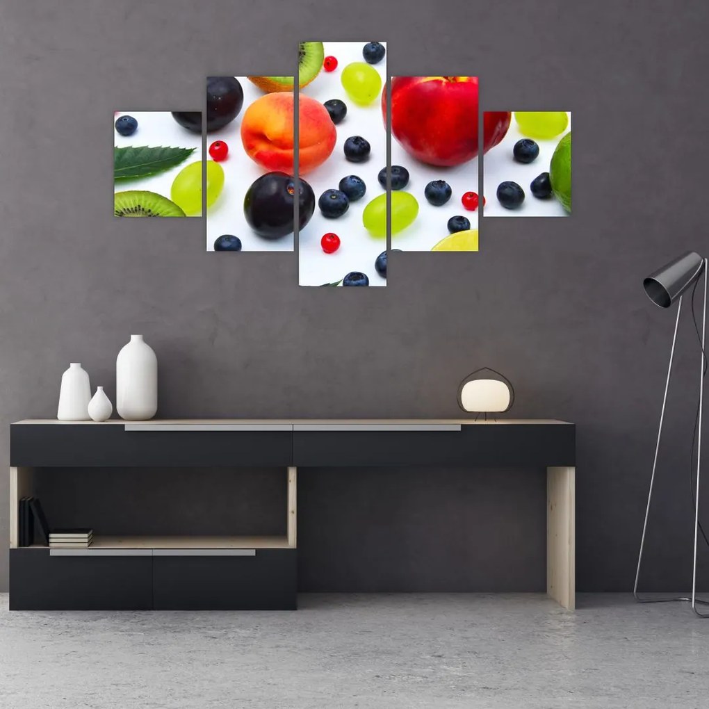 Obraz owoców z kroplami wody (125x70 cm)