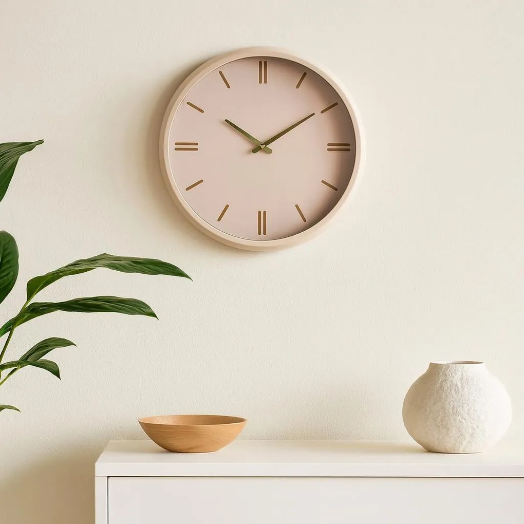 Zegar ścienny EPOCH w kolorze kremowym z metalowym akcentem, 38 cm