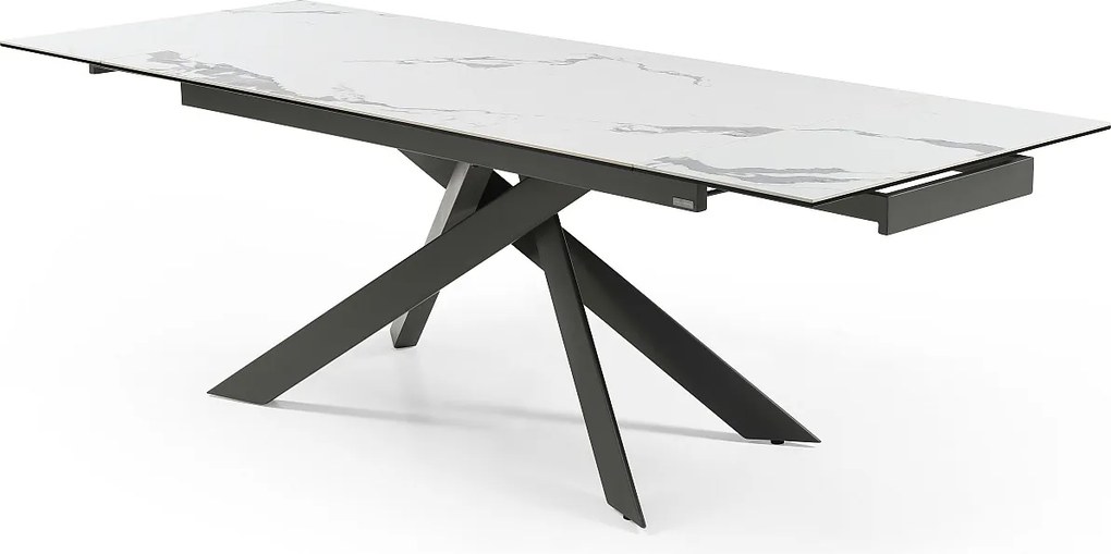 Rozkładany stół jadalniany 6-10-osobowy z ceramiki i metalu – imitacja marmuru w kolorze białym i antracytowym – COREMA marki Pascal MORABITO