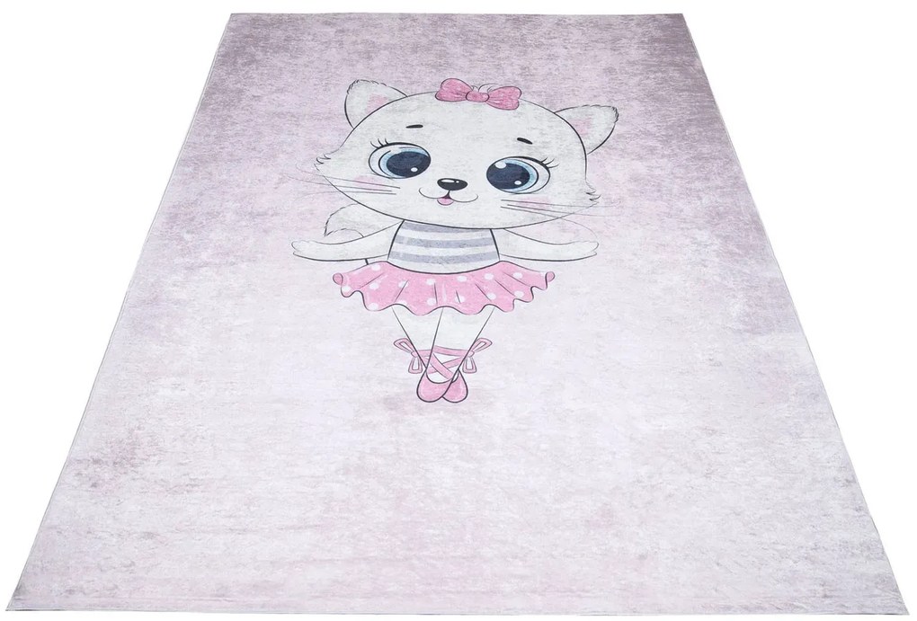 Różowy dywan dziecięcy z kotkiem baletnicą L4-L87