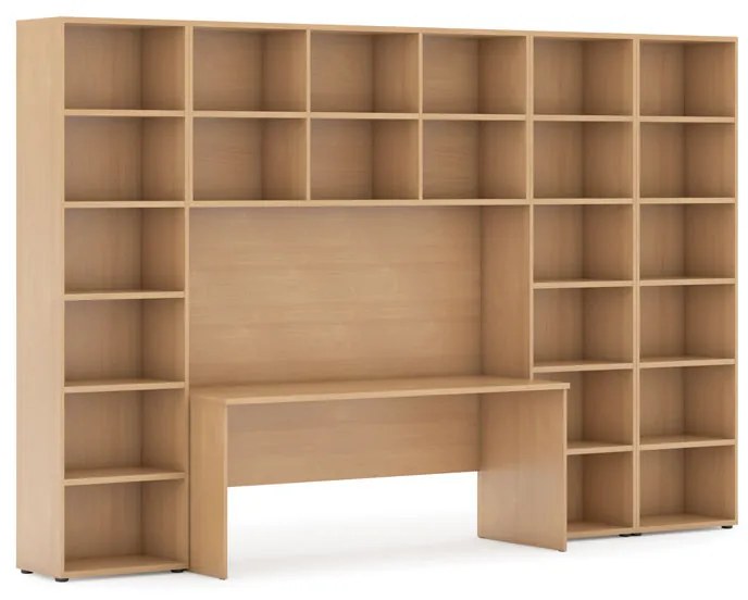 Biblioteka z wbudowanym biurkiem, 3550x700/400x1923 mm, buk