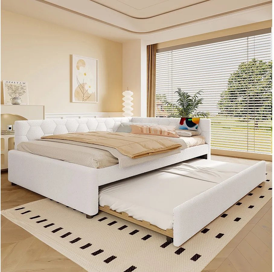 Sofa dziecięca rozkładana - 140 x 200 cm + 90 x 190 cm - z lampką nocną + USB - aksamitna - różowa