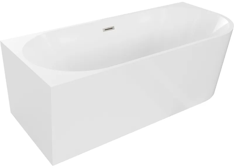 Mexen Mia wanna wolnostojąca narożna lewa 150 x 75 cm, biała, przelew nikiel szczotkowany - 52691507500L-97