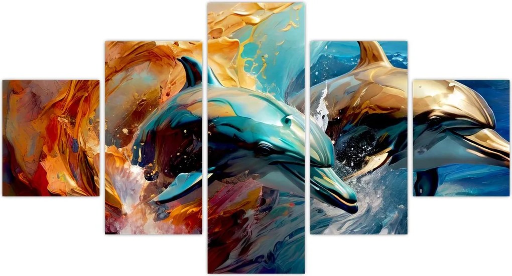 Obraz - Malowanie delfinów (125x70 cm)