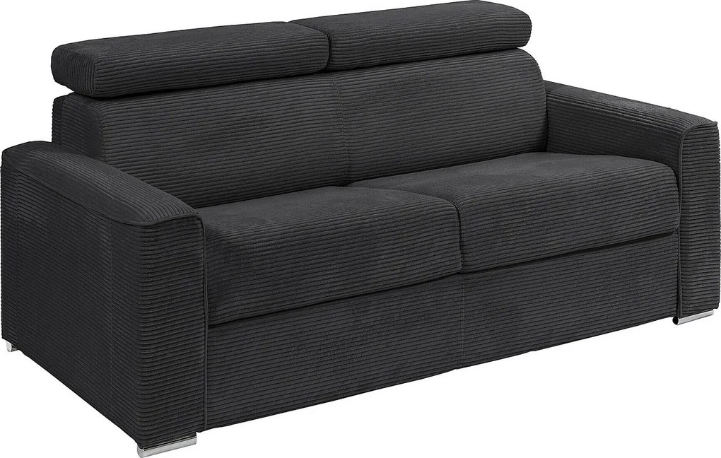 Kanapa 4-osobowa rozkładana typu express z szarego weluru sztruksowego z siedziskiem z pianki z pamięcią kształtu - Powierzchnia spania 160 cm - Materac 18 cm VIZIR