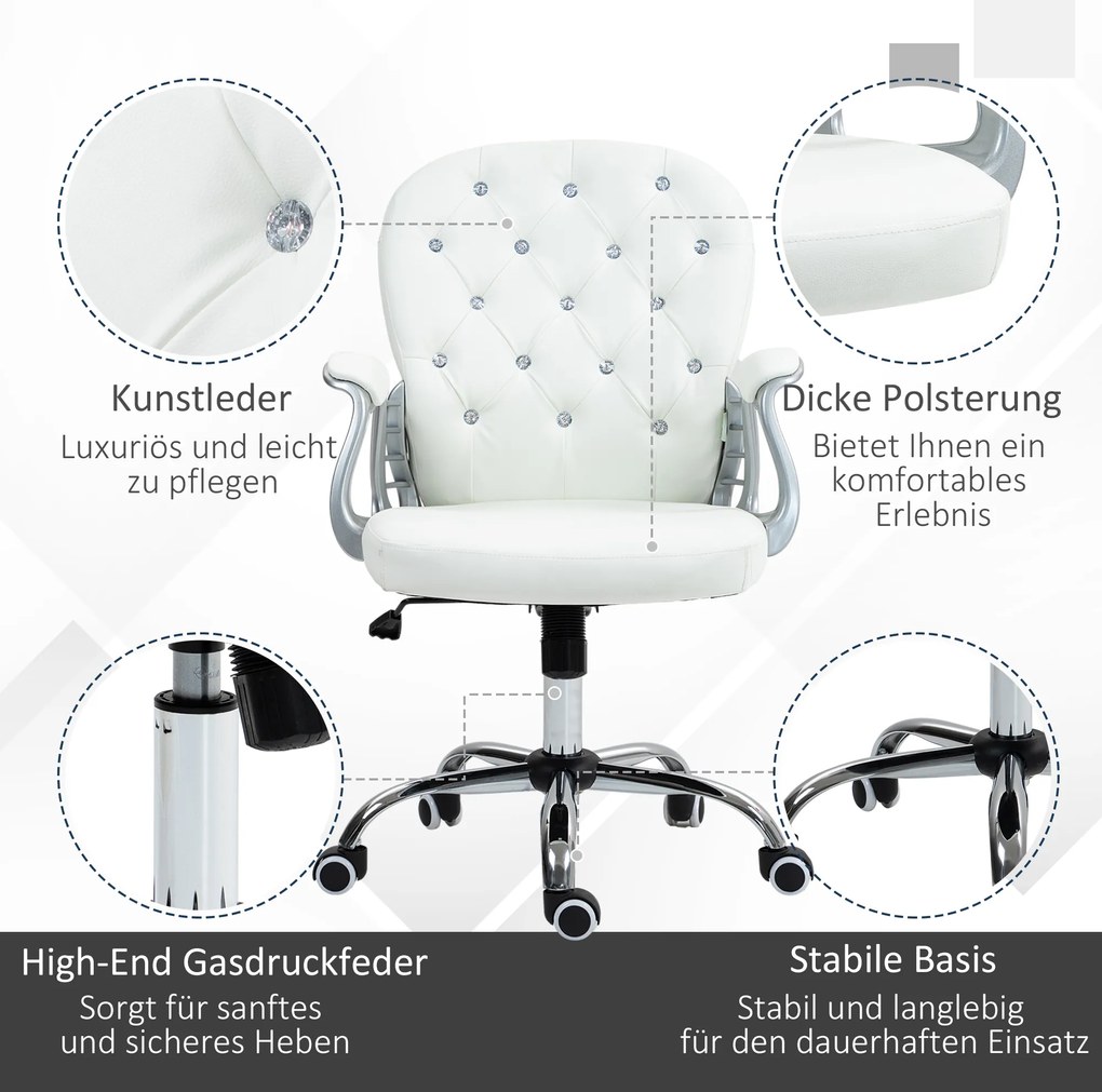 Vinsetto Krzesło biurowe, ergonomiczne krzesło do biura z podłokietnikami, wyściełane oparcie Białe