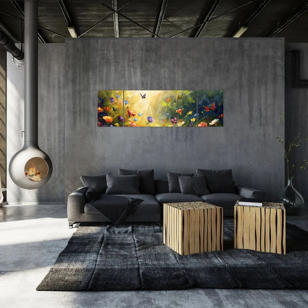 Obraz - Wiosenna łąka kwiatowa, malarstwo (170x50 cm)